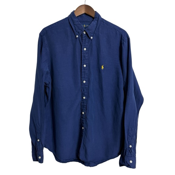 Ralph Lauren shirt men's XL blue linen silk preppy button down business casual - Picture 1 of 10